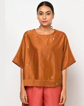 embroidered boat-neck top