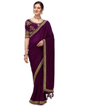 embroidered border saree with blouse piece