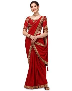 embroidered border saree with blouse piece