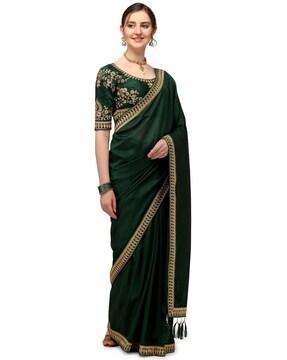 embroidered border saree with blouse piece