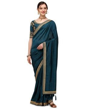 embroidered border saree with blouse piece