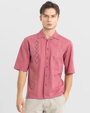 embroidered boxy fit cotton shirt
