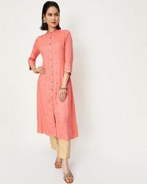 embroidered button-down straight kurta