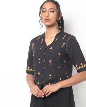 embroidered button-down top
