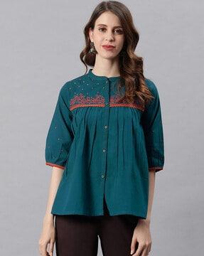 embroidered button-down top