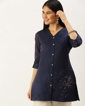 embroidered button-down top