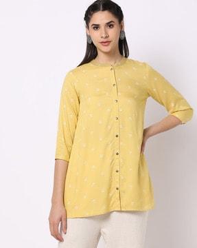 embroidered button-front tunic
