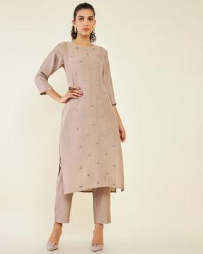 embroidered calf-length kurta set