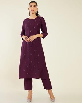 embroidered calf-length kurta set