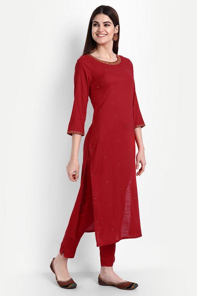 embroidered calf length rayon knitted womens kurta set