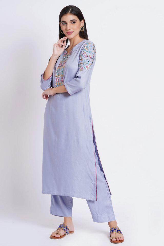 embroidered calf length rayon knitted womens kurta set