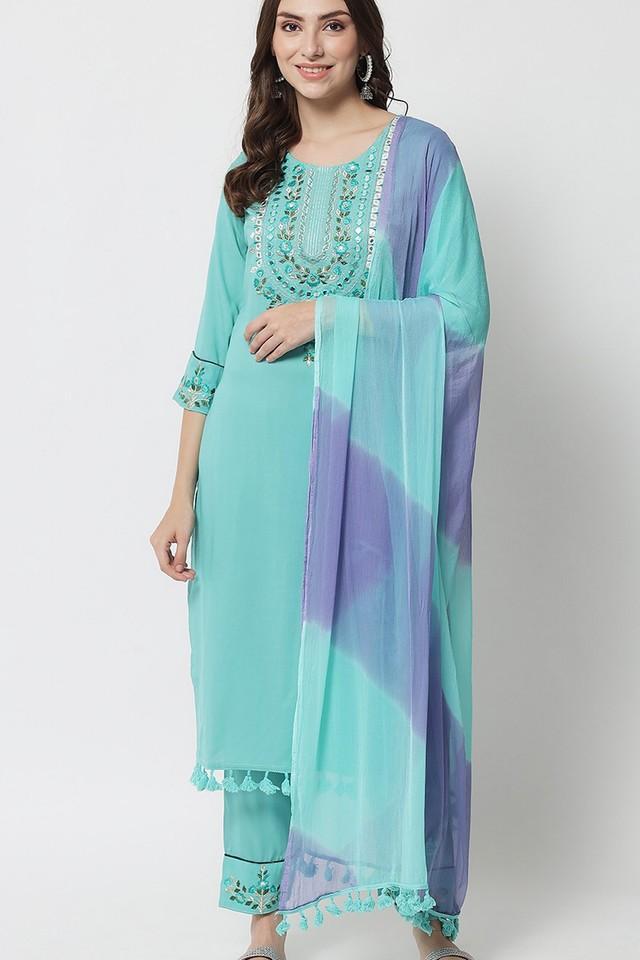 embroidered calf length rayon woven womens kurta set