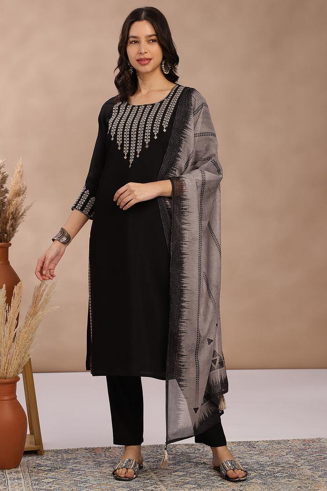 embroidered calf length silk woven womens kurta set