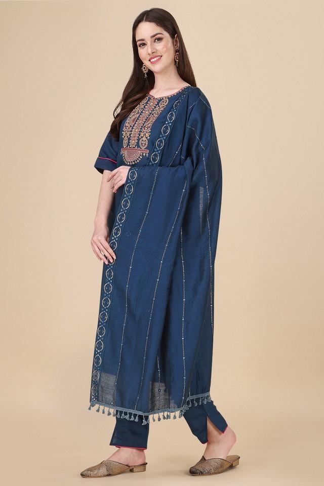 embroidered calf length viscose womens kurta set