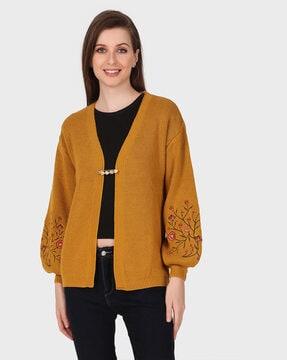 embroidered cardigan with front open