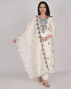 embroidered chanderi kurta set