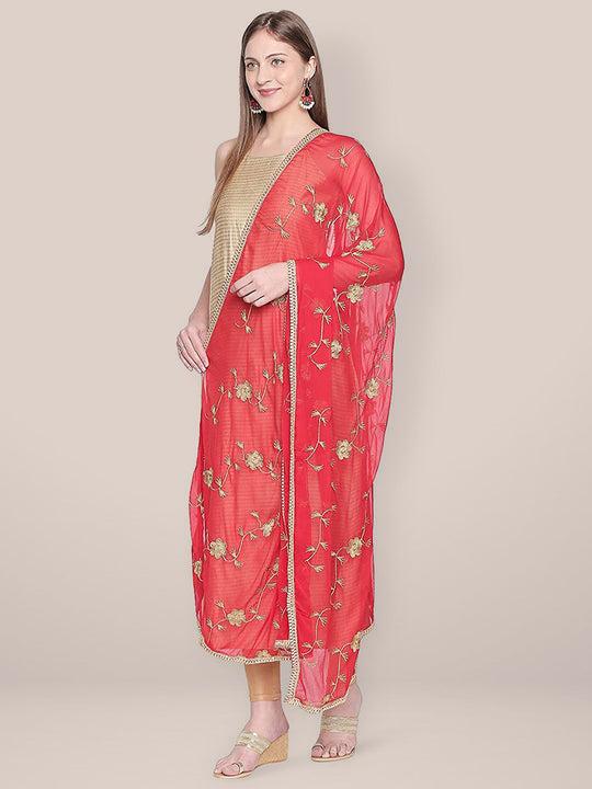 embroidered chiffon dupatta with gold border.