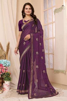 embroidered chiffon party wear women's saree - purple