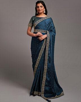 embroidered chiffon saree with lace border
