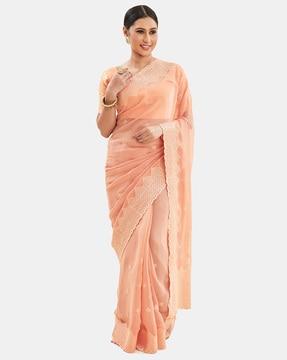 embroidered chiffon saree with thick border