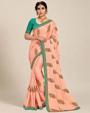 embroidered chiffon saree with thin border