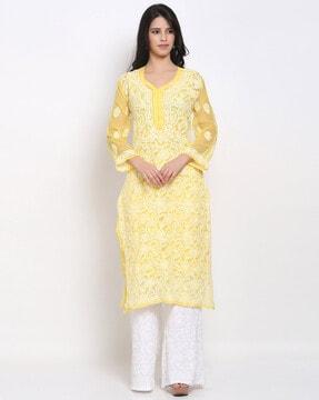 embroidered chikankari  straight kurta