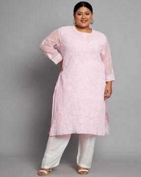 embroidered chikankari a-line kurta with inner