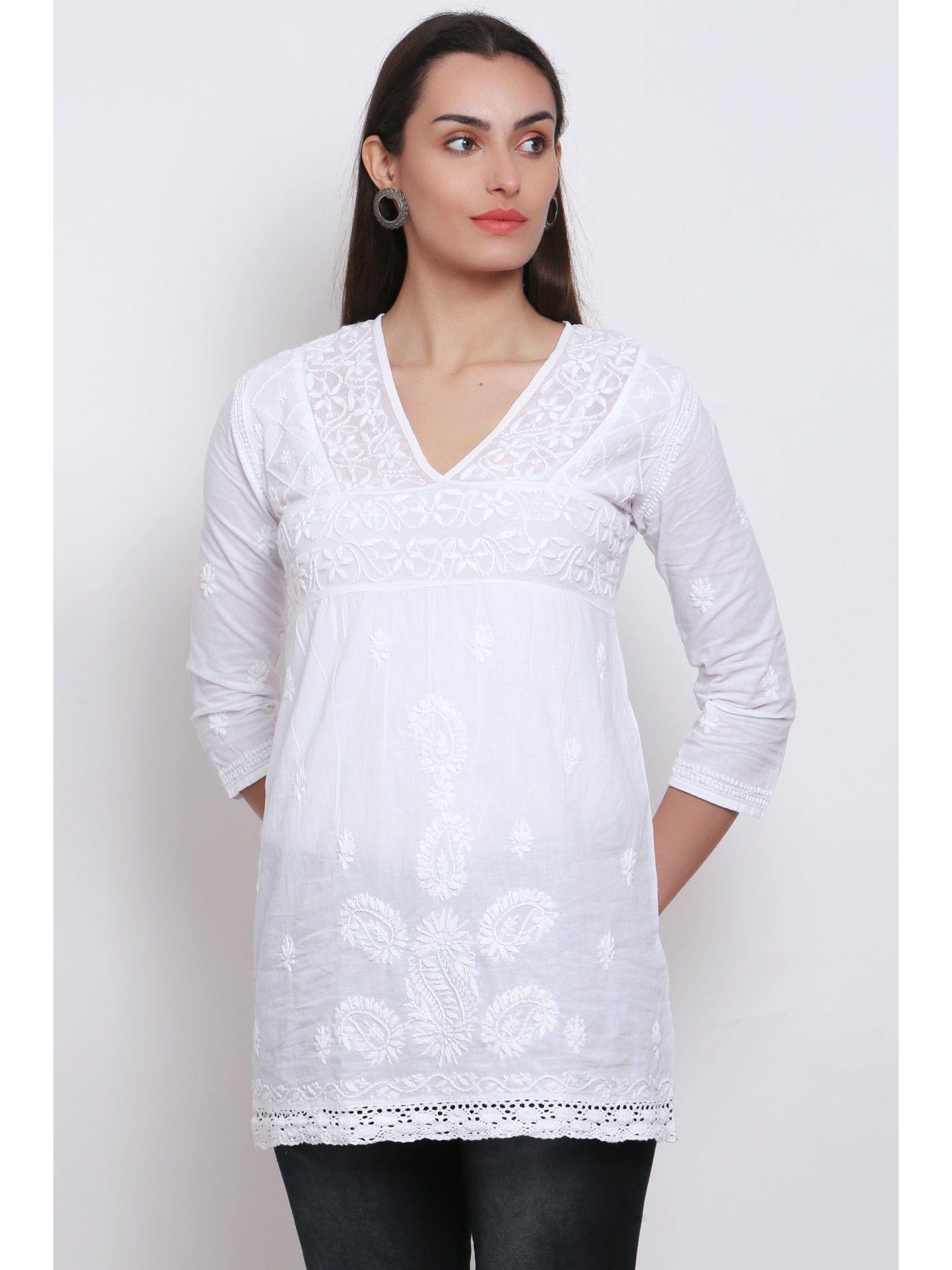 embroidered chikankari cotton tunic