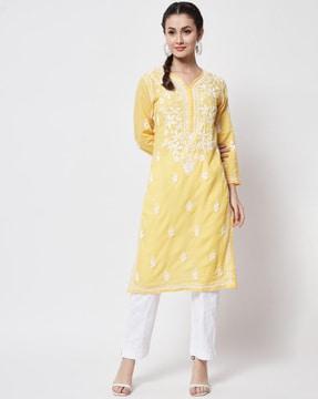 embroidered chikankari straight kurta