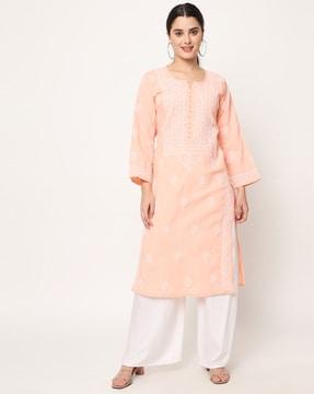 embroidered chikankari straight kurta