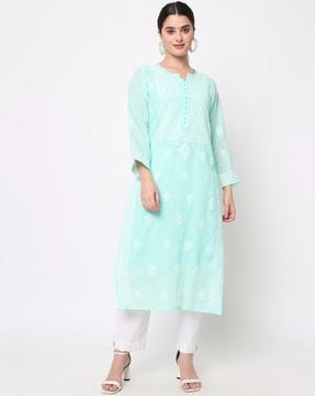 embroidered chikankari straight kurta