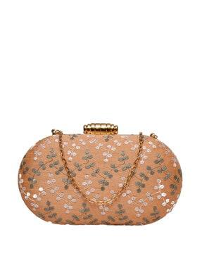 embroidered clutch with detachable chain strap