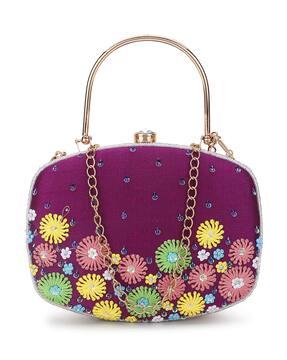 embroidered clutch with detachable chain strap