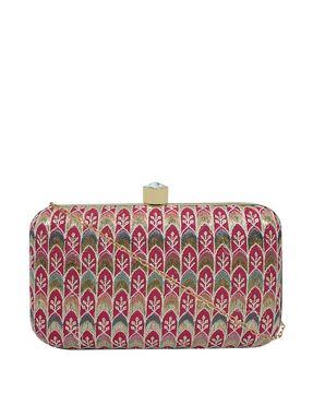 embroidered clutch with detachable chain strap