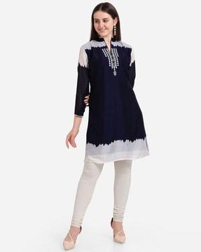 embroidered collar-neck a-line kurti