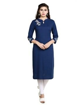 embroidered collar-neck straight kurta