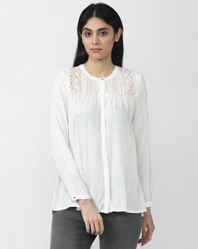embroidered collar-neck tunic