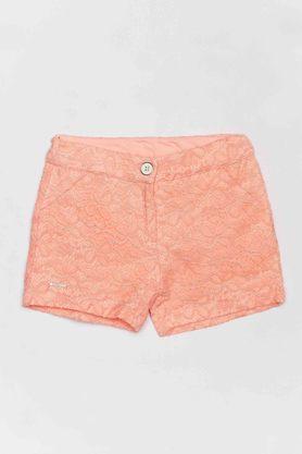 embroidered cotton blend flared girls shorts - peach
