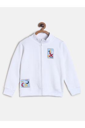 embroidered cotton blend high neck boys sweatshirt - white