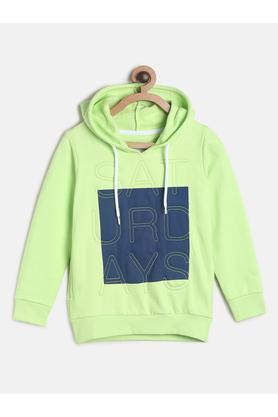 embroidered cotton blend hood boys sweatshirt - green