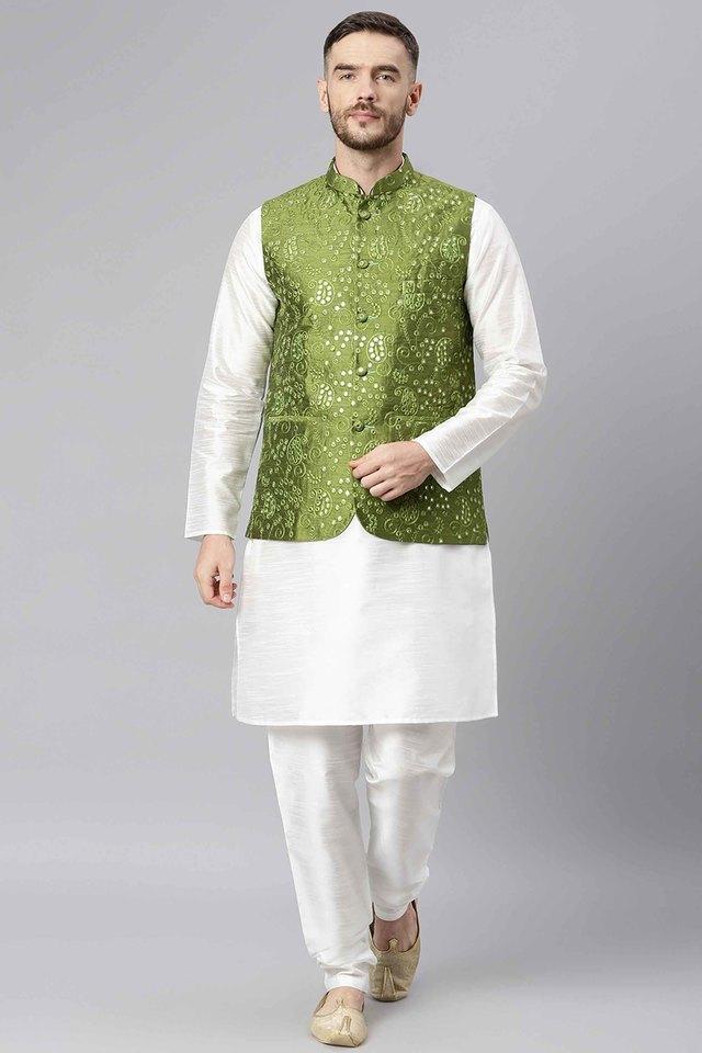 embroidered cotton blend mens party kurta set