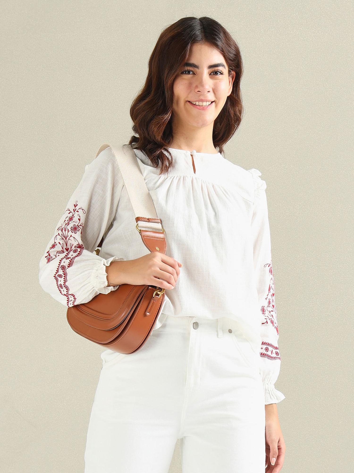 embroidered cotton blend top