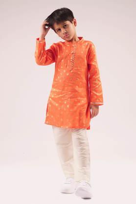 embroidered cotton boys kurta set - orange