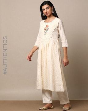 embroidered cotton dobby a-line kurta