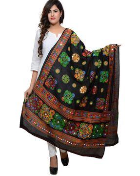 embroidered cotton dupatta with mirrors