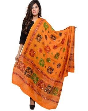 embroidered cotton dupatta with mirrors
