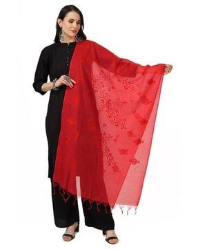 embroidered cotton dupatta with tassels