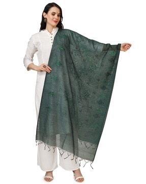 embroidered cotton dupatta with tassels