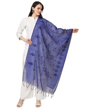 embroidered cotton dupatta with tassels