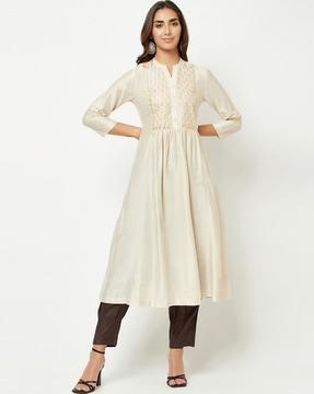 embroidered cotton flared kurta